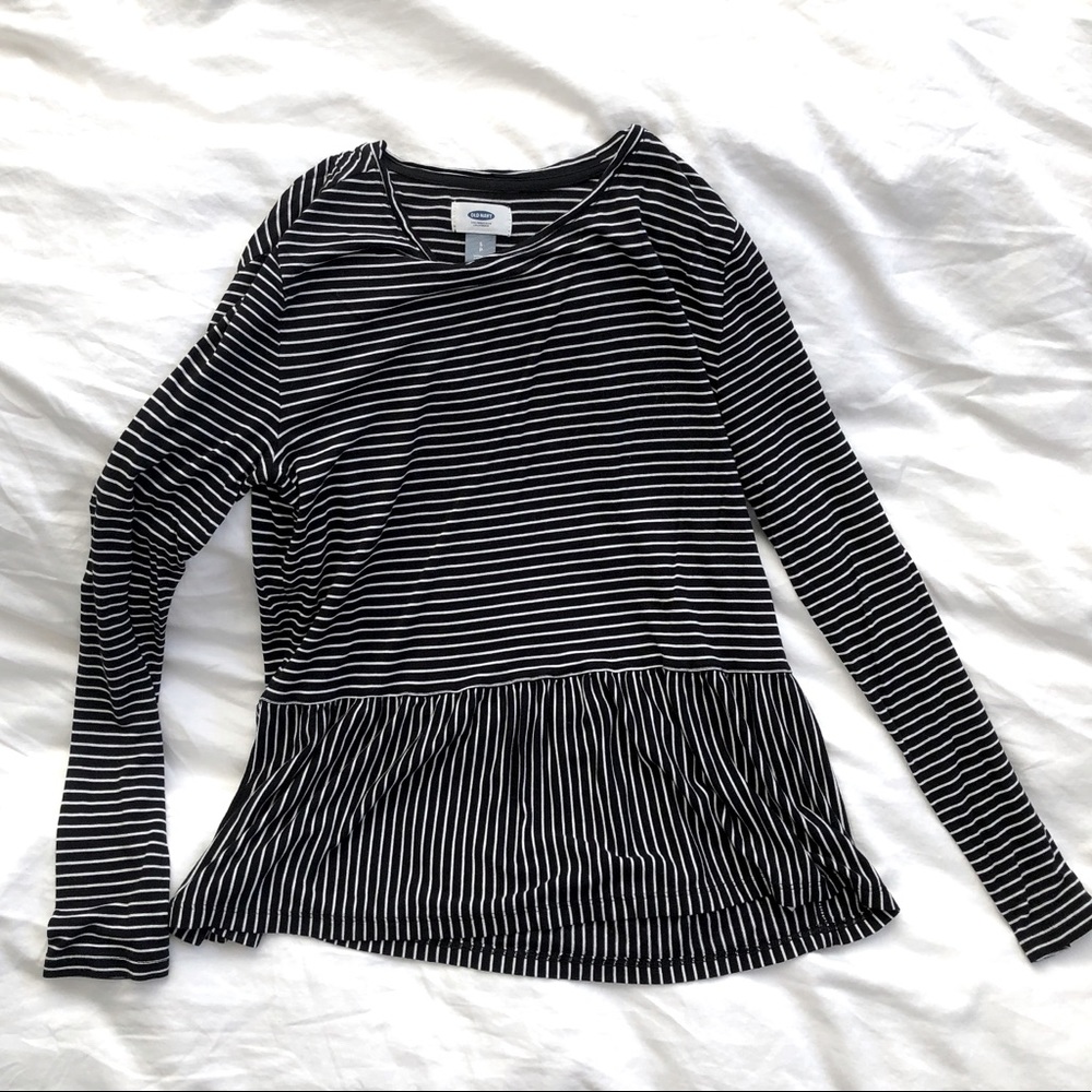 Long Sleeve Peplum Striped Top